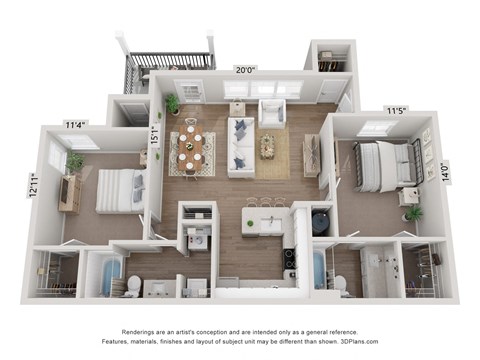 a floor plan of a 3 bedroom apartment